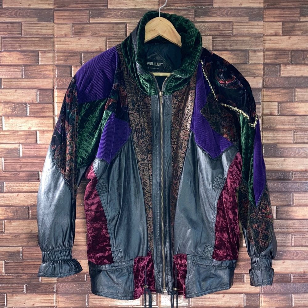 Vintage 80’s Pelle Leather Mix Fabric Jacket size Ladies Small